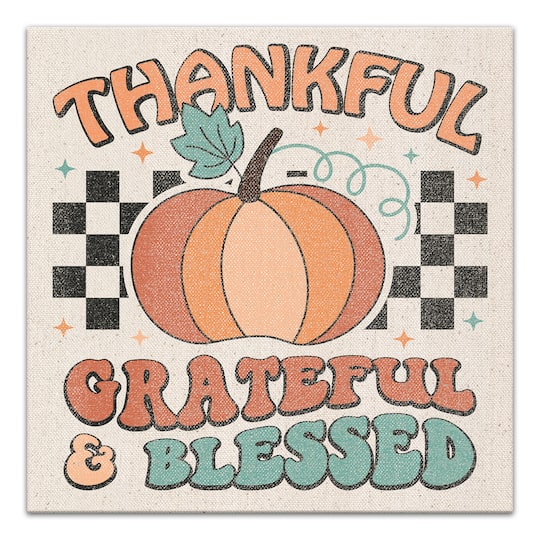 Thankful Grateful Blessed Check 12" x 12" Canvas Wall Art